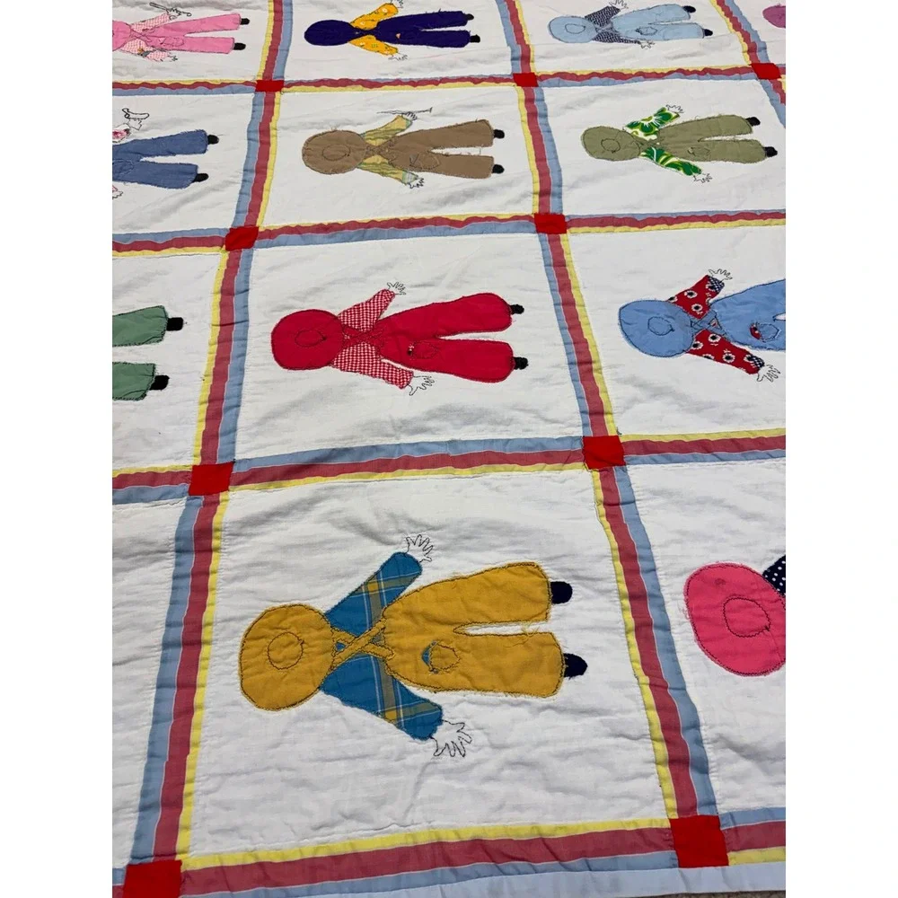 Vintage Handmade Sunbonnet Sue Overall Sam Applique Quilt Multi Color 86x68
